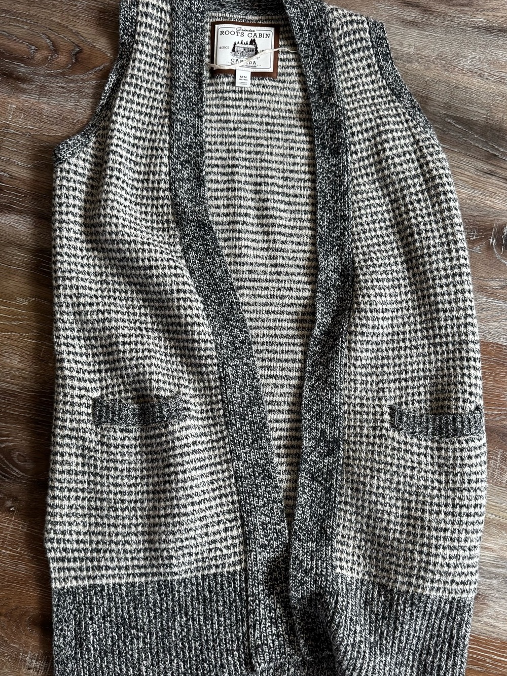 Roots Black and Cream Knit Houndstooth Vest